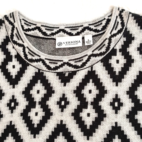 Versoma Womans Blk & Wht Graphic Fitted Midi Sweater Dress/Size S - Picture 7 of 11